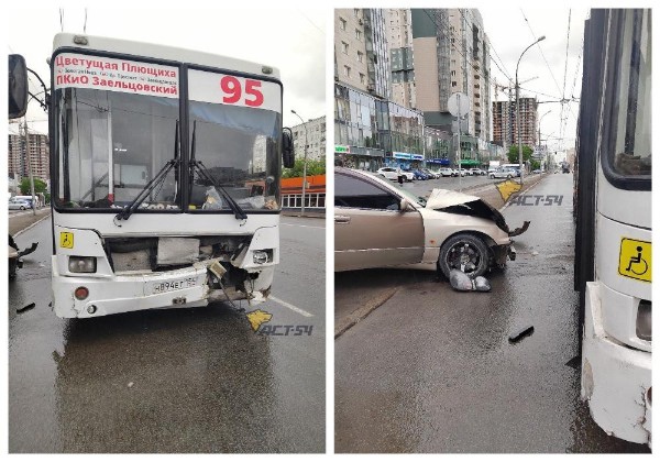 В центре Новосибирска автомобиль Lexus столкнулся с автобусом №95.  В Новосибирске на улице Фрунзе автомобиль..