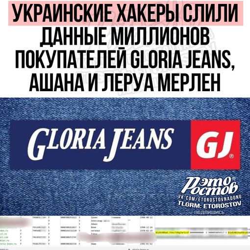 ⚠️ Украинские хакеры слили данные миллионов покупателей Gloria Jeans, «Ашана» и «Леруа Мерлен»  Как отметил..