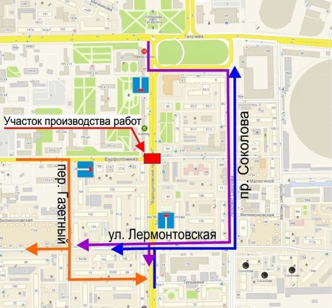 Напоминаем, что движение на перекрестке проспекта Ворошиловского и Варфоломеева перекрыто. Там ведутся..