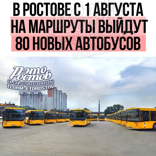 🚌 В Ростове с 1 августа на маршруты выйдут 80 новых автобусов. Они будут оборудованы кондиционерами, а..