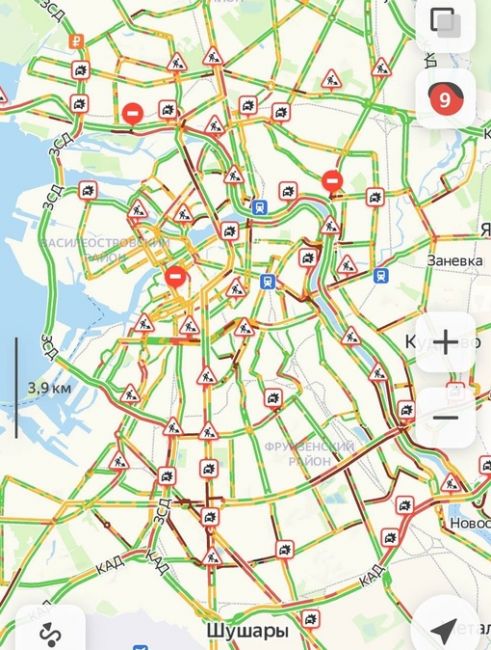 В Петербурге серьезные 9-балльные пробки  Особенно страдает Рыбацкое и..