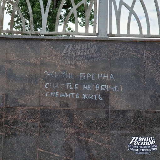 🖋 На ростовской набережной кто-то написал: "Жизнь бренна, счастье не вечно. Спешите..