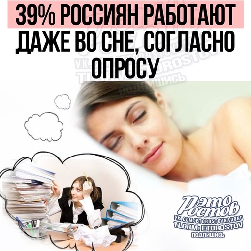 😴 ️39% россиян работают даже во сне, — данные опроса.  Чаще всего работа снится менеджерам по работе с..