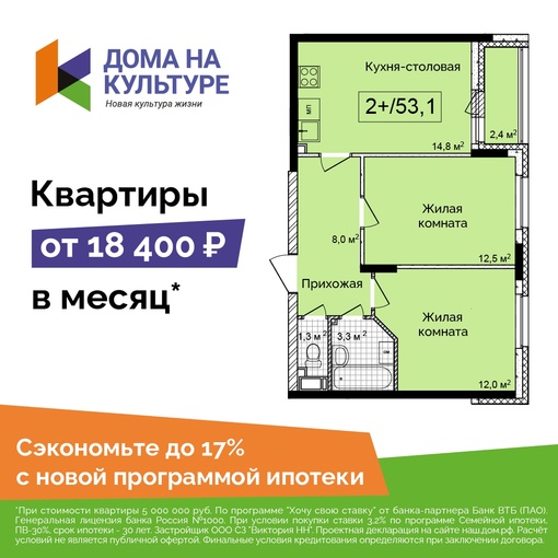 Старт продаж дома №1 в ЖК «Дома на Культуре» в Сормово! 
Выгодные цены на старте - всего от 18 400р. в месяц с..