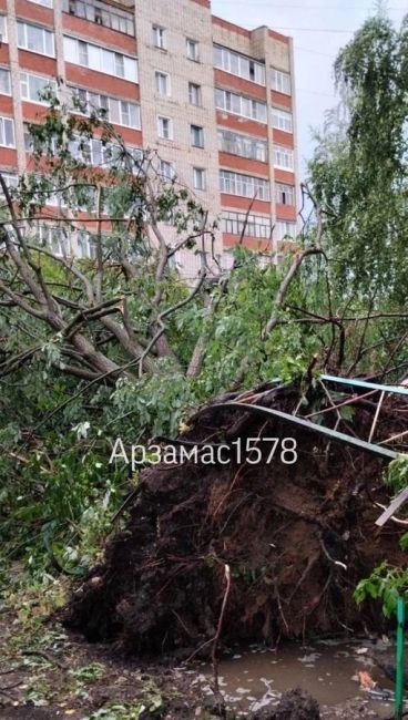 🗣️ В Арзамасском районе прямо сейчас ураганный ветер и ливень  Последствия — сорванные крыши и упавшие..