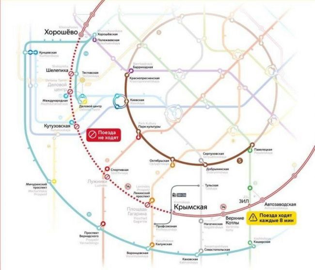 🚫 Завтра не будет движения поездов на участке МЦК от Крымской до Хорошево. 
Причина — строительство..