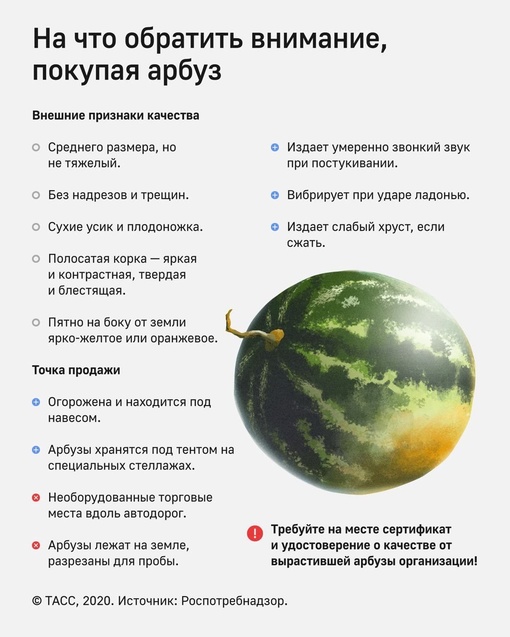 🍉На что обратить внимание при выборе арбуза.  Полезная информация в карточке от..