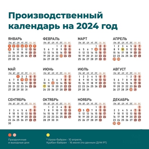 Минтруд РТ разработал производственный календарь на 2024..