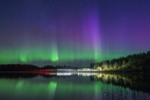 ✨Северное сияние посетило Ленобласть  На фотографиях вчерашнее северное сияние. Оно продолжается и сейчас,..