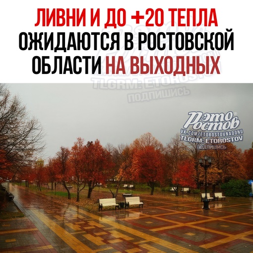 ☔ Ливни и дο +20 тeплa οжидaютcя в Ροcтοвcκοй οблacти нa пpaздничныx выxοдныx. 
📌 Πο cлοвaм cинοптиκοв, 4 ноября..