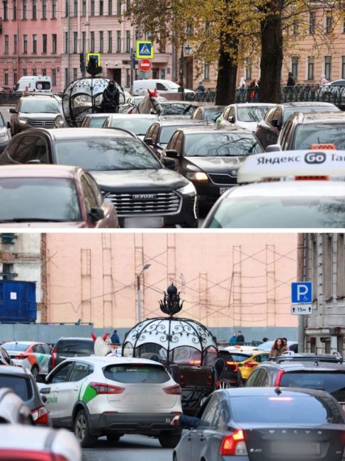 Чисто петербургскую пробку сегодня можно было наблюдать на набережной канала Грибоедова, где из-за..