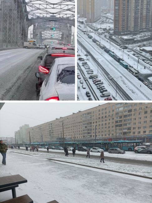 В Петербурге незапланированный День жестянщика  Из-за апрельского снегопада пробки на дорогах стремятся к 10..