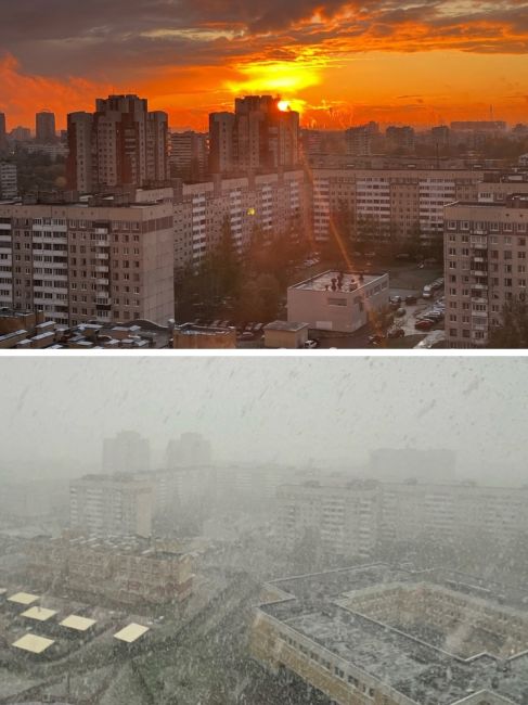 Каким может быть май в Петербурге на примере двух снимков, сделанных в Купчино с разницей в пять минут.  Фото:..