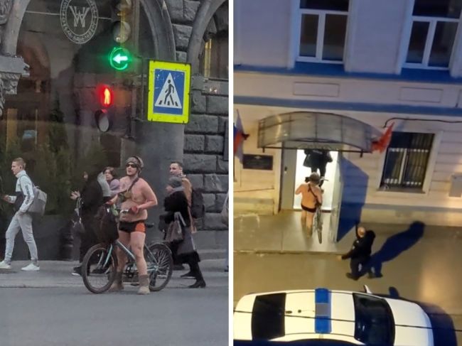 Петербуржца, который катался по городу на велосипеде в плавках, задержали и доставили в полицию. Задержание..
