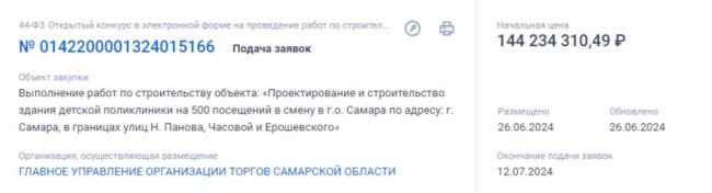 В Самаре ищут подрядчика для строительства новой детской поликлиники на ул. Панова  Стало известно где, и..