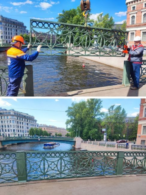 В Петербурге восстановили историческую решётку Поцелуева моста, которую 10 мая снёс лазурный автобус...