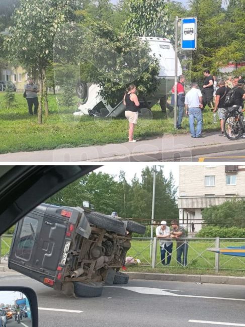 Петербургские водители сегодня заочно соревновались в акробатике: в Колпино «Газелька» воткнулась в землю..