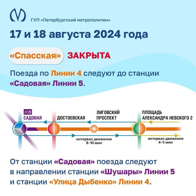 В Петербурге снова «отрицательный рост» метро на ближайшие три дня. Напоминаем, что 16 августа закрыты для..