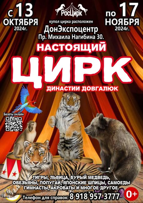 РосЦирк приглашает всех Ростовчан в «НАСТОЯЩИЙ ЦИРК» !  С 13 октября на проспекте Михаила Нагибина 30, Вас ждёт..