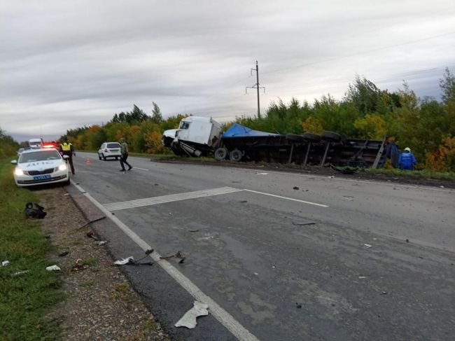 В Самарской области на трассе М-5 «Урал» фура раздавила Lada Granta  Спасатели опубликовали фото с места ДТП  В..