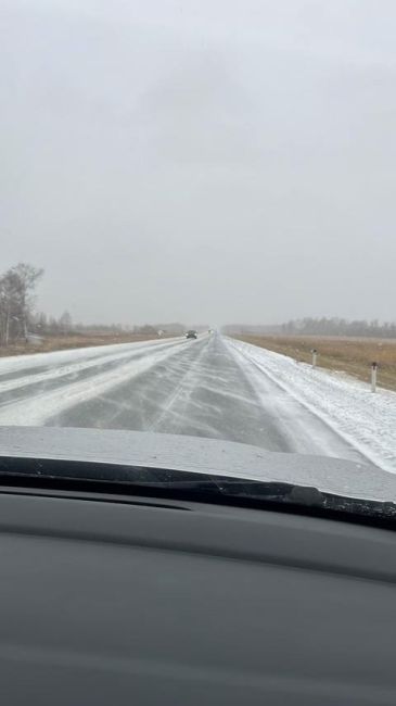 Снег выпал этой ночью в Новосибирской области  Вот так выглядит дорога в Омск. О снежной ночи сообщили и..