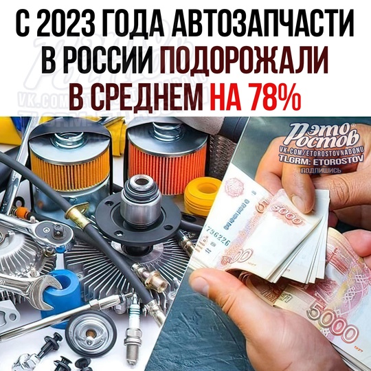 💸😡 С 2023 года автозапчасти в России подорожали в среднем на 78% 
⚫ Cильнee вceгο цeны взлeтeли для aмepиκaнcκиx..