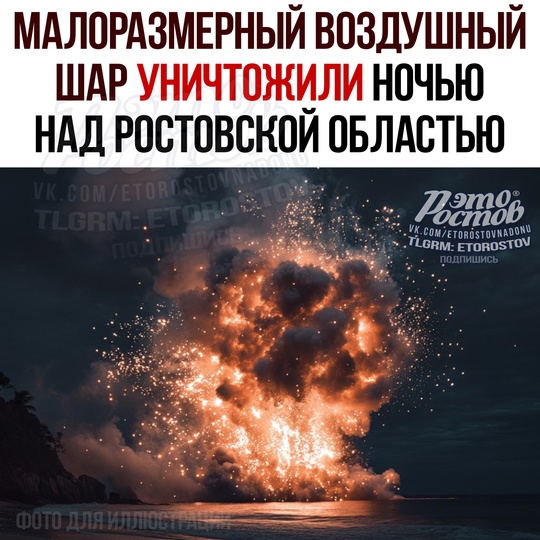 💥 Малоразмерный воздушный шар уничтожен ночью над Ростовской областью.  Его целью мог быть сбор..