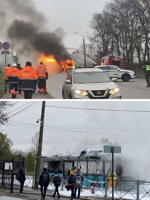 Ни дня без ЧП с лазурными автобусами: очередной сгорел в Кронштадте  Сегодня в обеденный перерыв петербуржцы..