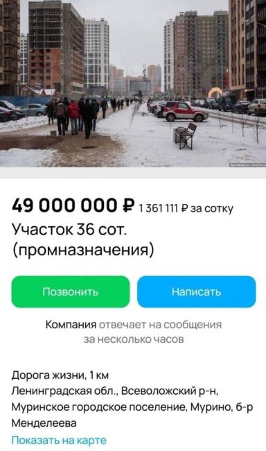 🤯 Мурино выставили на продажу 
Продавец предлагает за 49 млн купить огромный кусок земли, на котором вы..