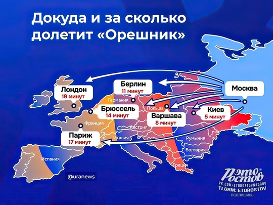 🚀 Появилась карта зоны поражения «Орешником» 👀  Если ракету запустят с полигона Капустин Яр в..