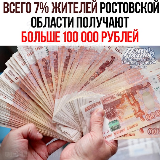 😩 Всего 7% работающих жителей Ростовской области получают больше 100 000 рублей в месяц. А тех, чья зарплата..