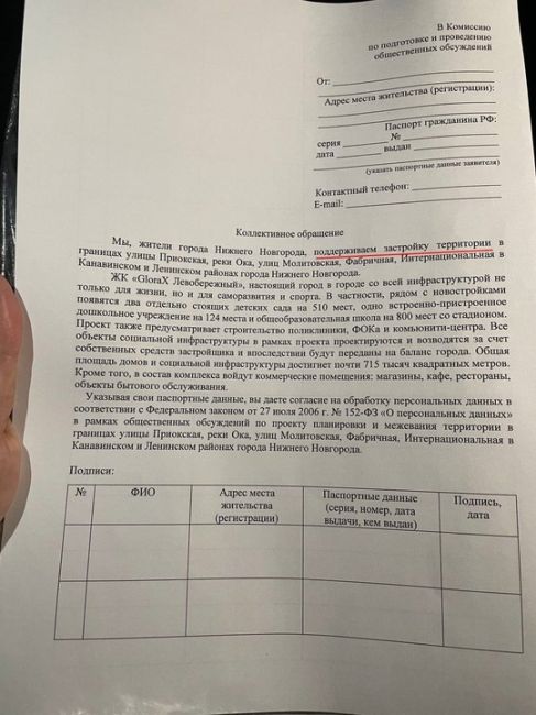 Компания "GloraX" продолжает сбор подписей за застройку набережной Оки у Молитовского моста  Сборщиков..